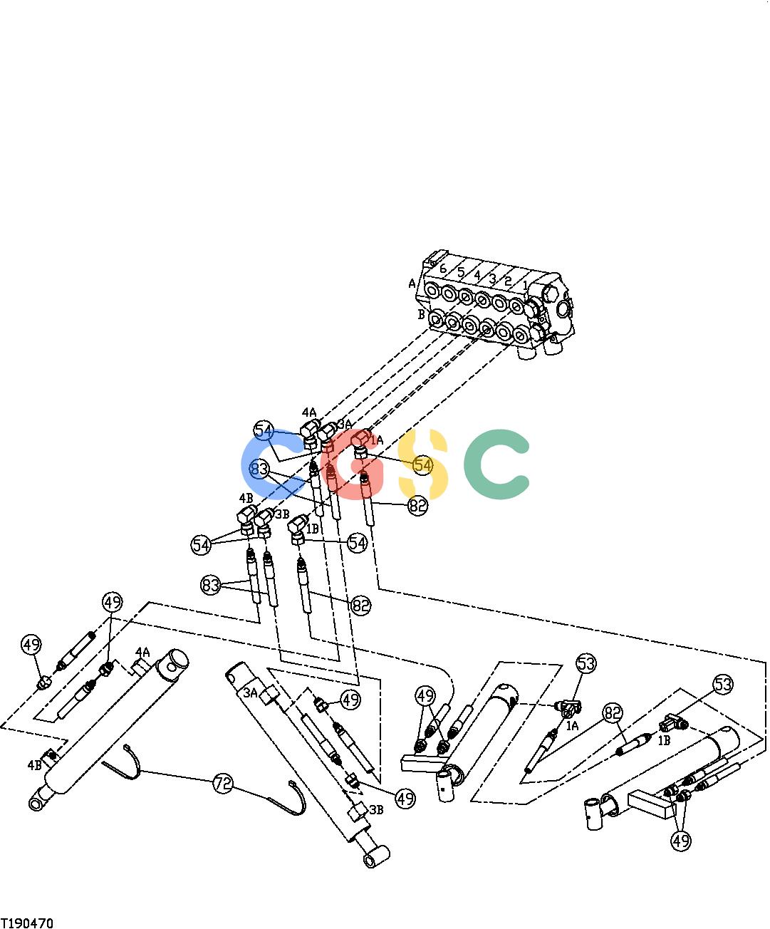 约翰迪尔零件查询850 - BACKHOE Hydraulic Hoses (Swing and Stabilizer Cylinders) (960)EPC John Deere online