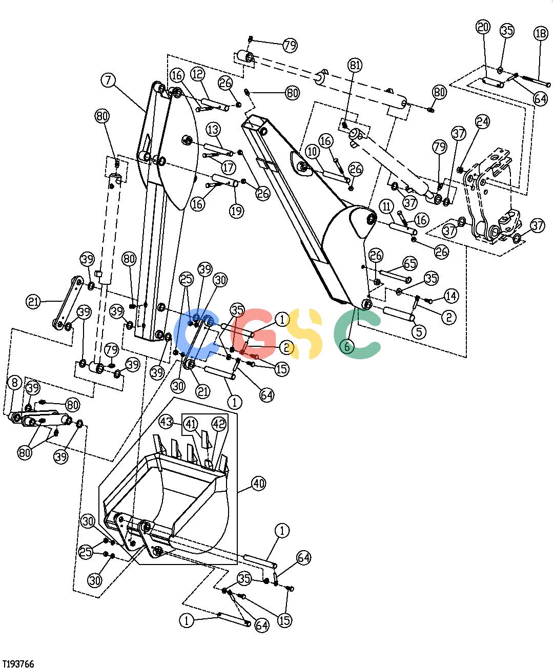 约翰迪尔零件查询850 - BACKHOE Backhoe Boom, Dipperstick and BucketEPC John Deere online