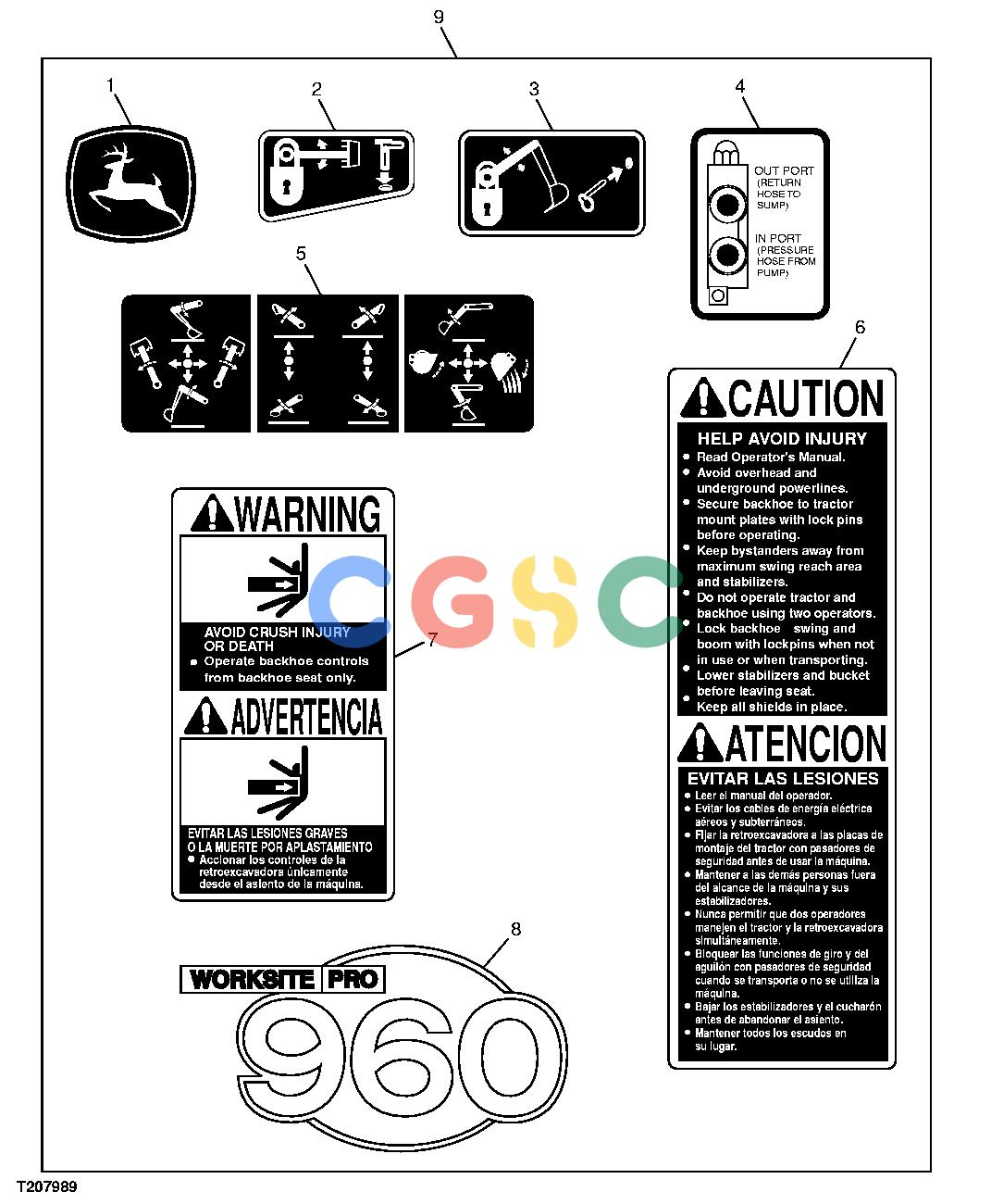 约翰迪尔零件查询850 - BACKHOE Labels (960)EPC John Deere online