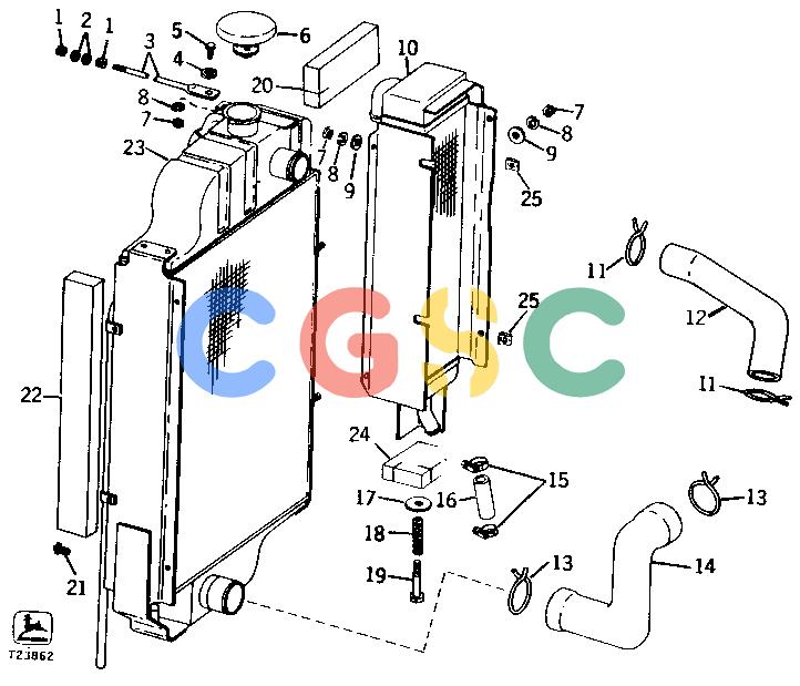 约翰迪尔零件查询410 - BACKHOE, LOADER RADIATOR AND TRANSMISSION OIL COOLER [01C23]EPC John Deere online