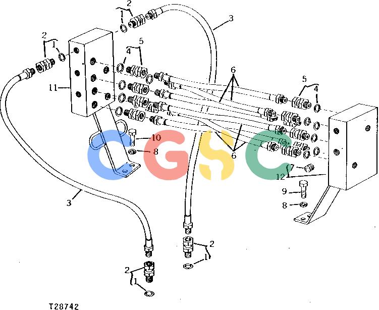 约翰迪尔零件查询9500 - BACKHOE OIL LINES AND FITTINGS - MANIFOLD BLOCK TO INTERMEDIATE MANIFOLD BLOCK [C14]EPC John Deere online
