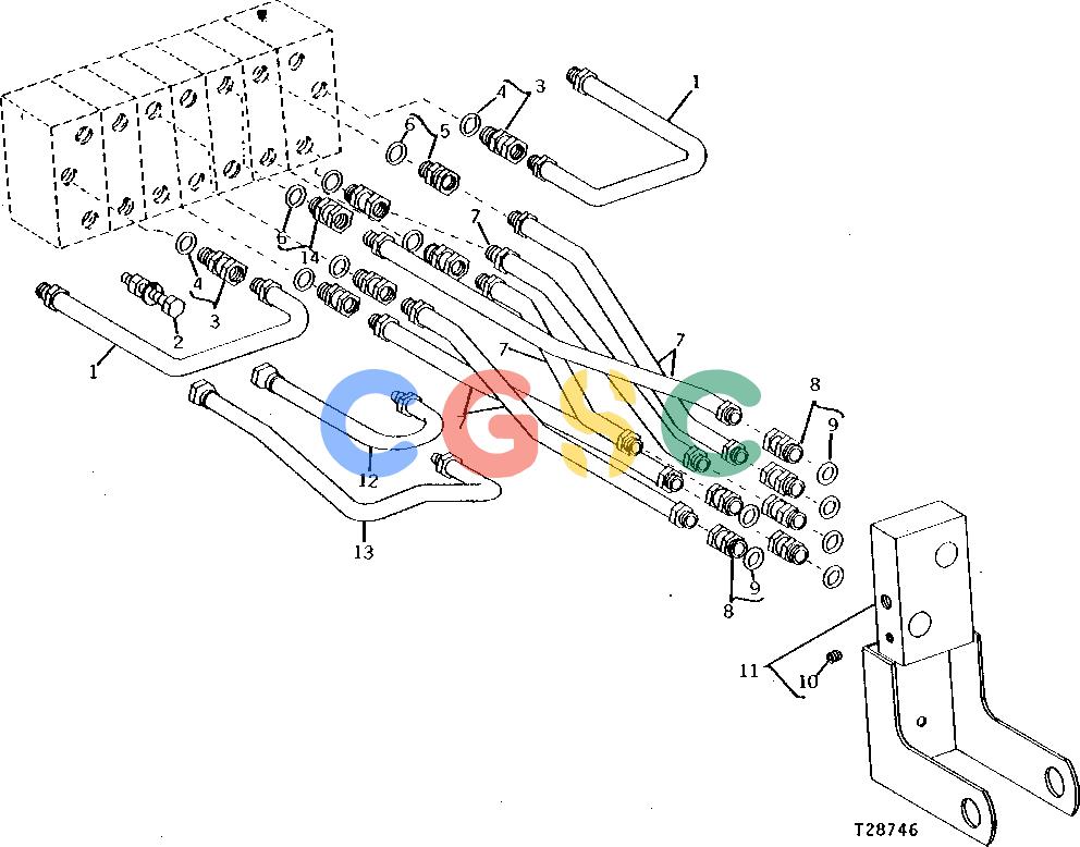 约翰迪尔零件查询92 - BACKHOE OIL LINES AND FITTINGS, CONTROL VALVE TO MANIFOLD [C12]EPC John Deere online