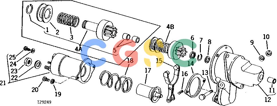 约翰迪尔零件查询410 - BACKHOE, LOADER STARTING MOTOR DRIVE AND SWITCH ASSEMBLY (DELCO-REMY NO. 1108319) (GASOLINE) [02E15]EPC John Deere online