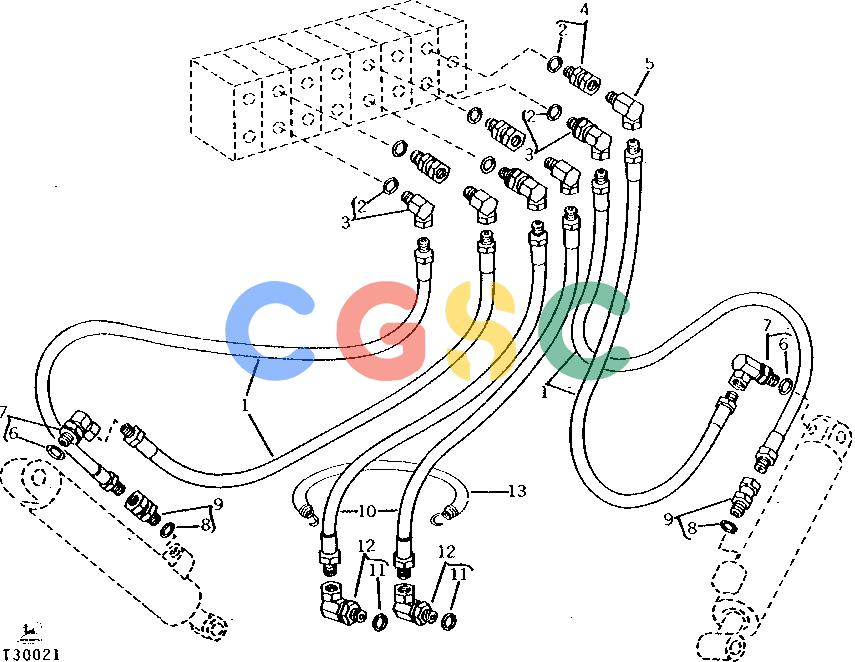 约翰迪尔零件查询9500 - BACKHOE OIL LINES AND FITTINGS - STABILIZER AND SWING CIRCUIT [C12]EPC John Deere online