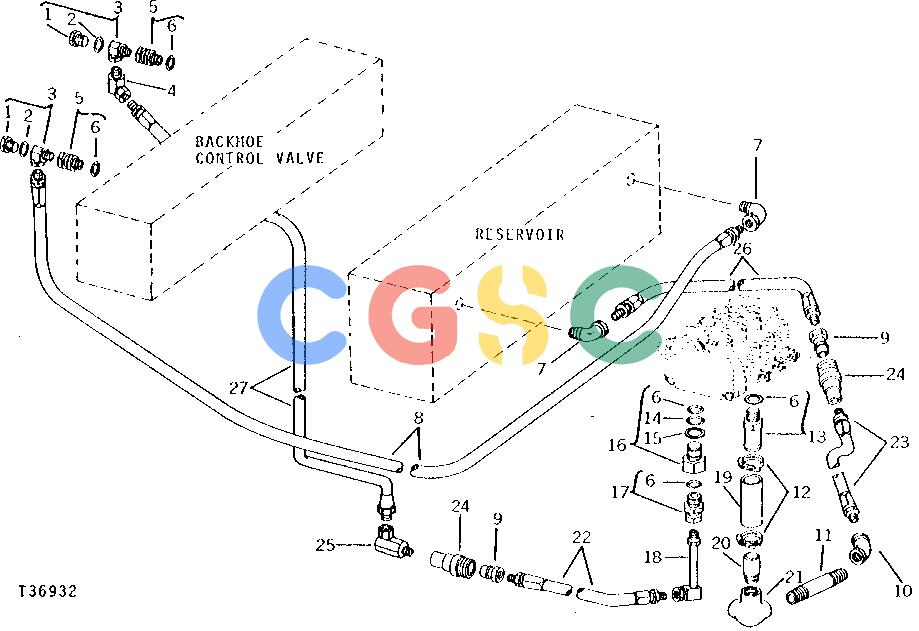 约翰迪尔零件查询9300 - BACKHOE OIL LINES AND FITTINGS-LOADER CONTROL VALVE TO BACKHOE CONTROL VALVE (SERIAL NO. -016385) [C17EPC John Deere online