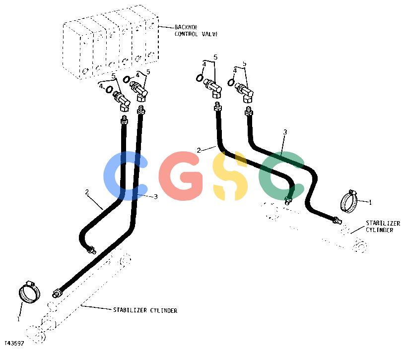 约翰迪尔零件查询401C - BACKHOE, LOADER OIL LINES AND FITTINGS CONTROL VALVE TO STABILIZER CYLINDERS (9250-A BACKHOE) [02F24]EPC John Deere online