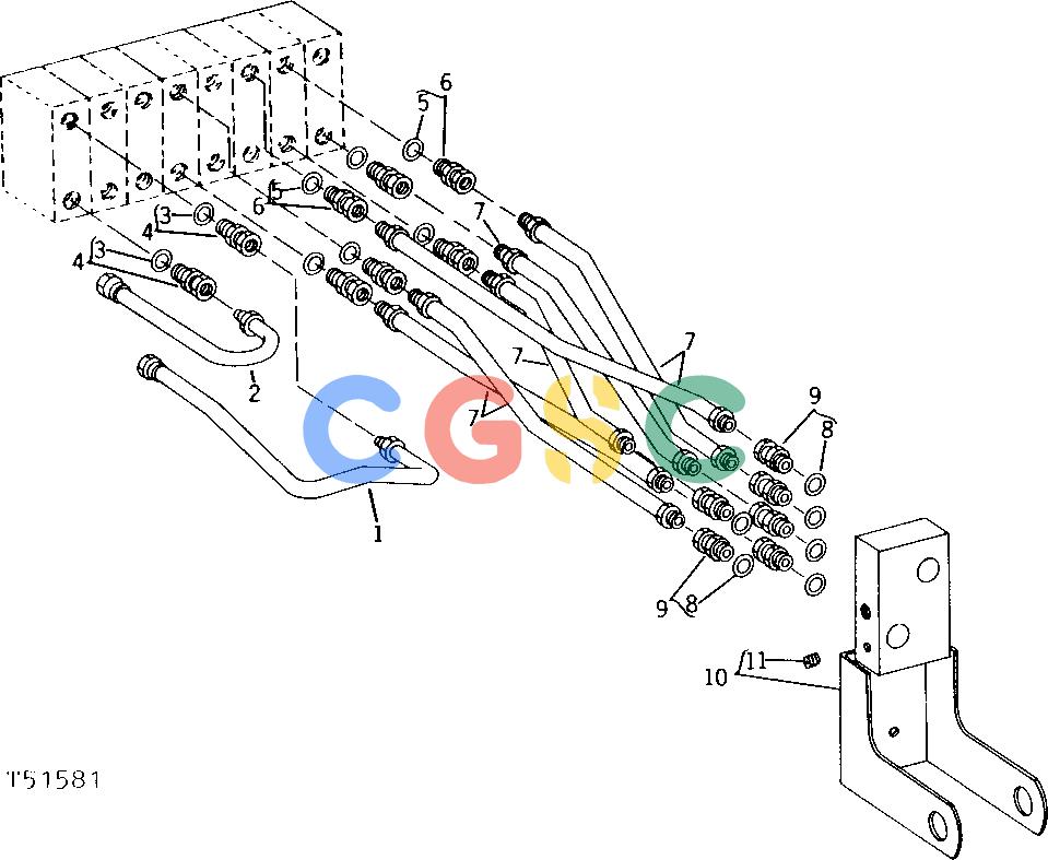 约翰迪尔零件查询9250 - BACKHOE OIL LINES AND FITTINGS: CONTROL VALVE TO MANIFOLD (JD300, JD400, JD401-A) [C05]EPC John Deere online