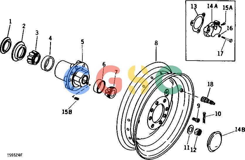 约翰迪尔零件查询410 - BACKHOE, LOADER FRONT WHEEL ASSEMBLY [01I05]EPC John Deere online
