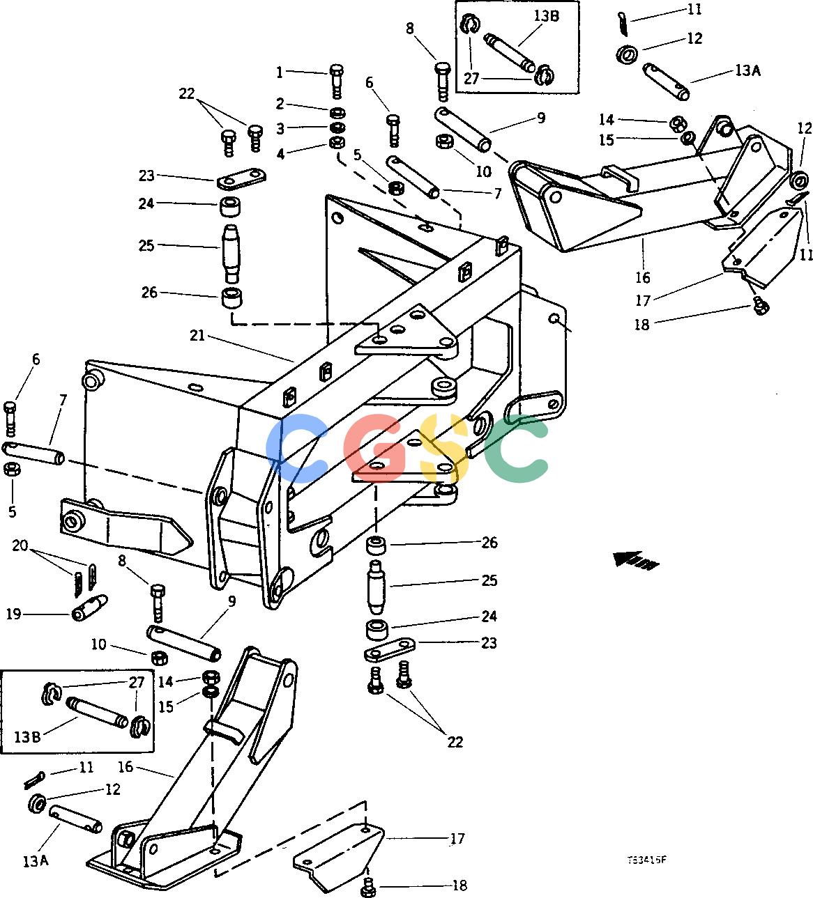 约翰迪尔零件查询401C - BACKHOE, LOADER BACKHOE MAIN FRAME AND STABILIZERS (9250-A BACKHOE) [02F05]EPC John Deere online