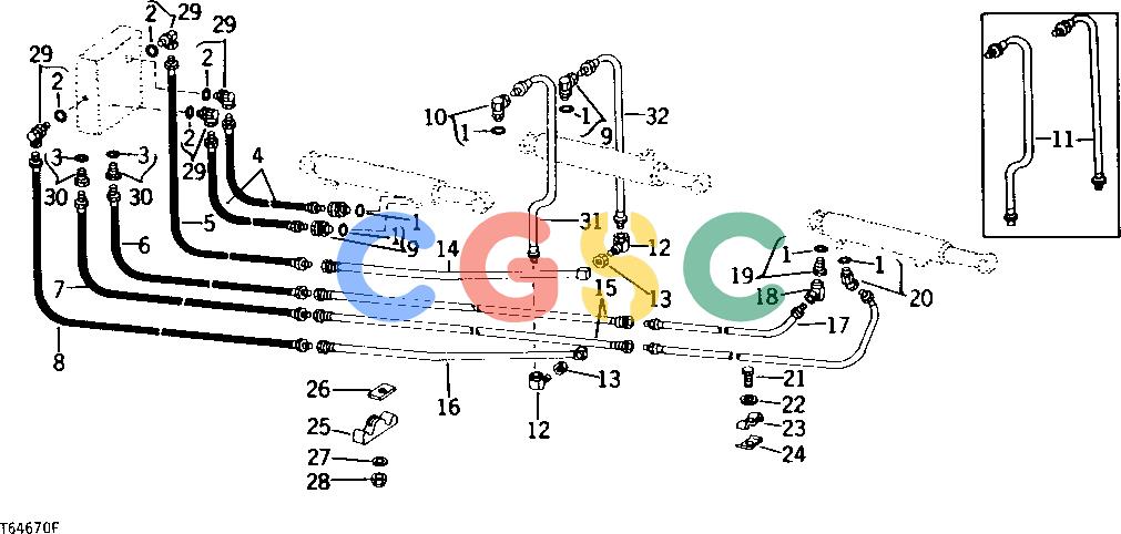 约翰迪尔零件查询401C - BACKHOE, LOADER BACKHOE OIL LINES AND FITTINGS: MANIFOLD TO BOOM, CROWD, AND BUCKET CYLINDER (9250 BACKHOE) [02E13]EPC John Deere online