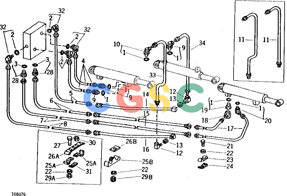 约翰迪尔零件查询9250 - BACKHOE OIL LINES AND FITTINGS: MANIFOLD TO BOOM, CROWD, AND BUCKET CYLINDER [C08]EPC John Deere online