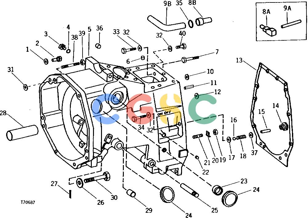 约翰迪尔零件查询300B - BACKHOE, LOADER CLUTCH HOUSING (WITHOUT REVERSER) [01E13]EPC John Deere online
