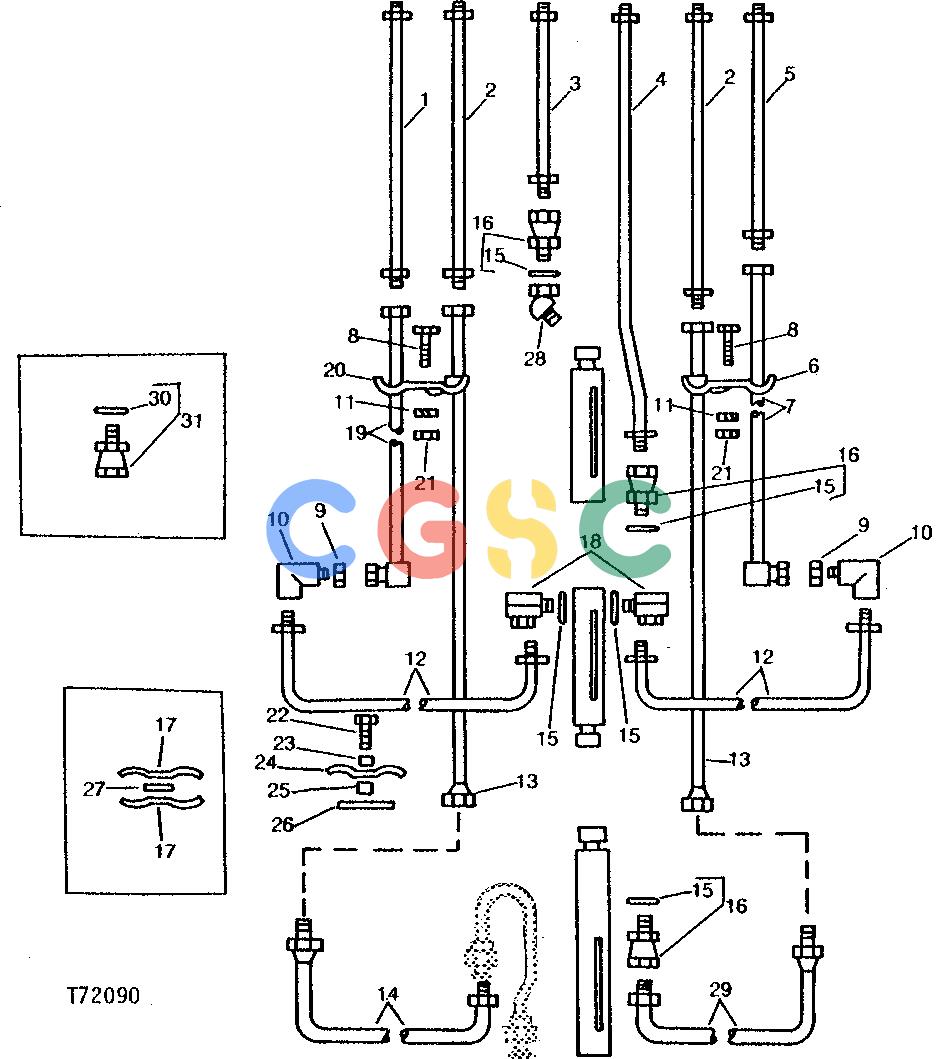约翰迪尔零件查询310 - BACKHOE, LOADER OIL LINES AND FITTINGS (BACKHOE BOOM, CROWD AND BUCKET CYLINDERS) [02F01]EPC John Deere online