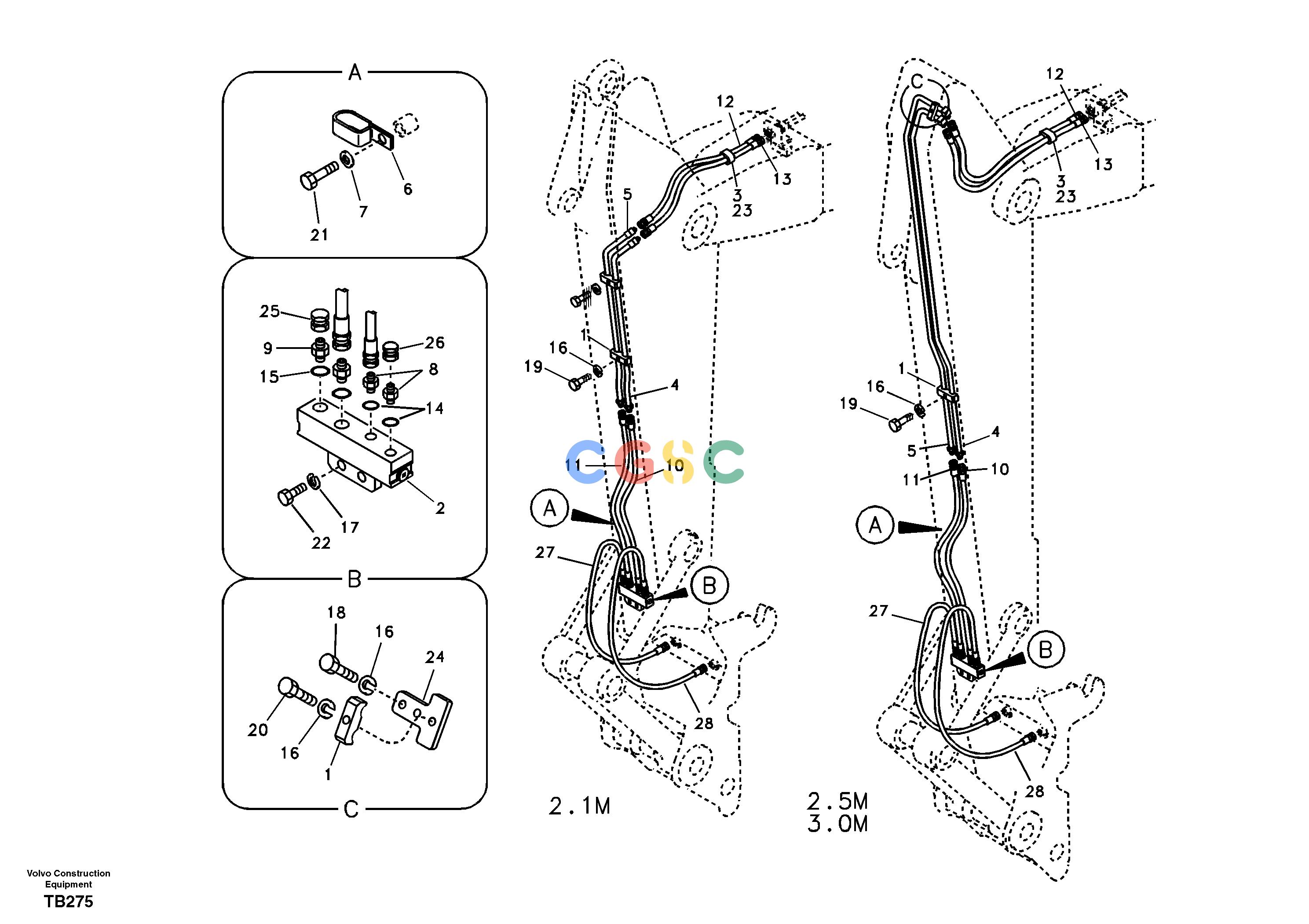 沃尔沃零件查询EC135B Working hydraulic, quick fit on dipper armSER NO 20001-200798278002-8278003NoneNoneNoneAutodata Volvo online