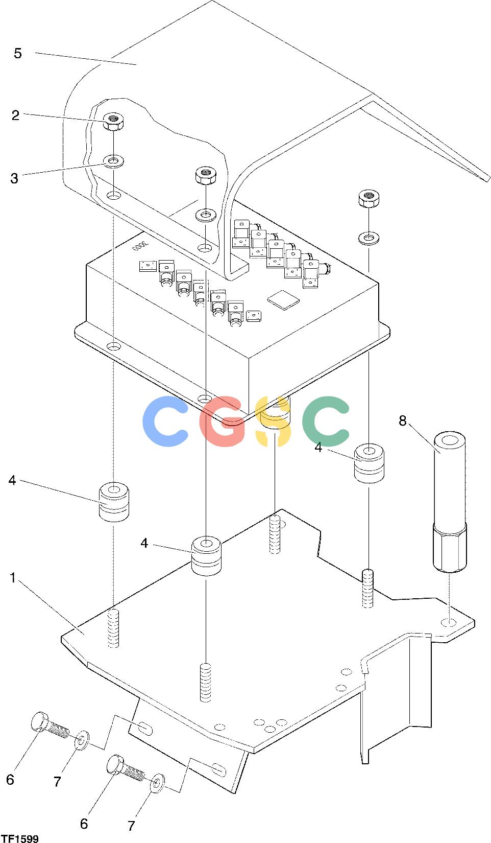 约翰迪尔零件查询762C ATT - ATTACHMENTS ENGINE ELECTRICAL BOX MOUNTING, TJ3000 F048250 11 50.1 TF1599 [TF1599]EPC John Deere online