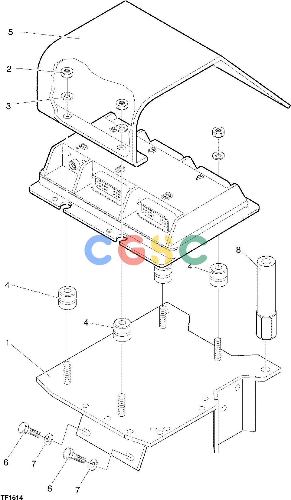 约翰迪尔零件查询762C ATT - ATTACHMENTS ENGINE ELECTRICAL BOX MOUNTING, TJ3000 F048250 11 50.2 TF1614 [TF1614]EPC John Deere online