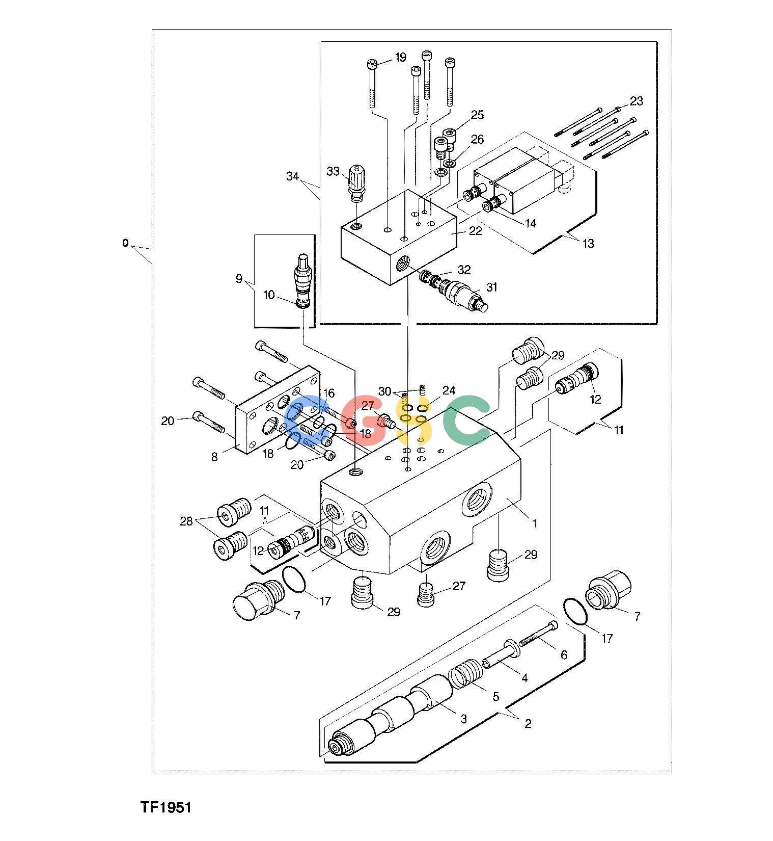 约翰迪尔零件查询758 HD - ATTACHMENTS ENGINE BLOCK, FEED MOTOR F059285 11 64.1 TF1951-1 [TF1951-1]EPC John Deere online