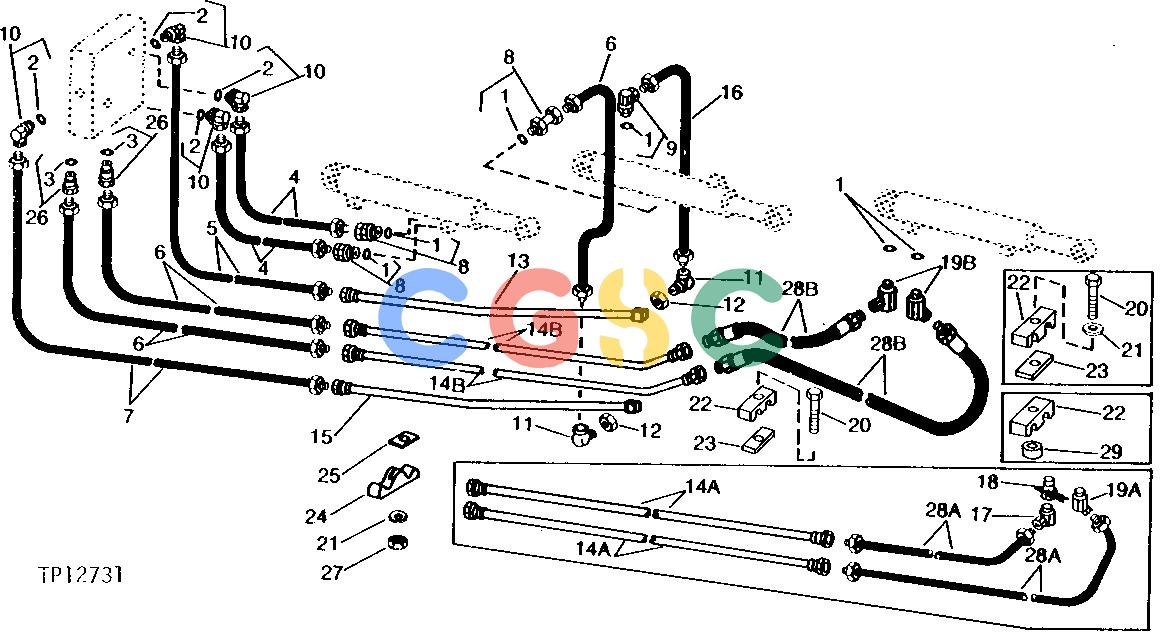 约翰迪尔零件查询401C - BACKHOE, LOADER MANIFOLD TO BOOM, CROWD AND BUCKET CYLINDER (9250-A BACKHOE) [02G01]EPC John Deere online