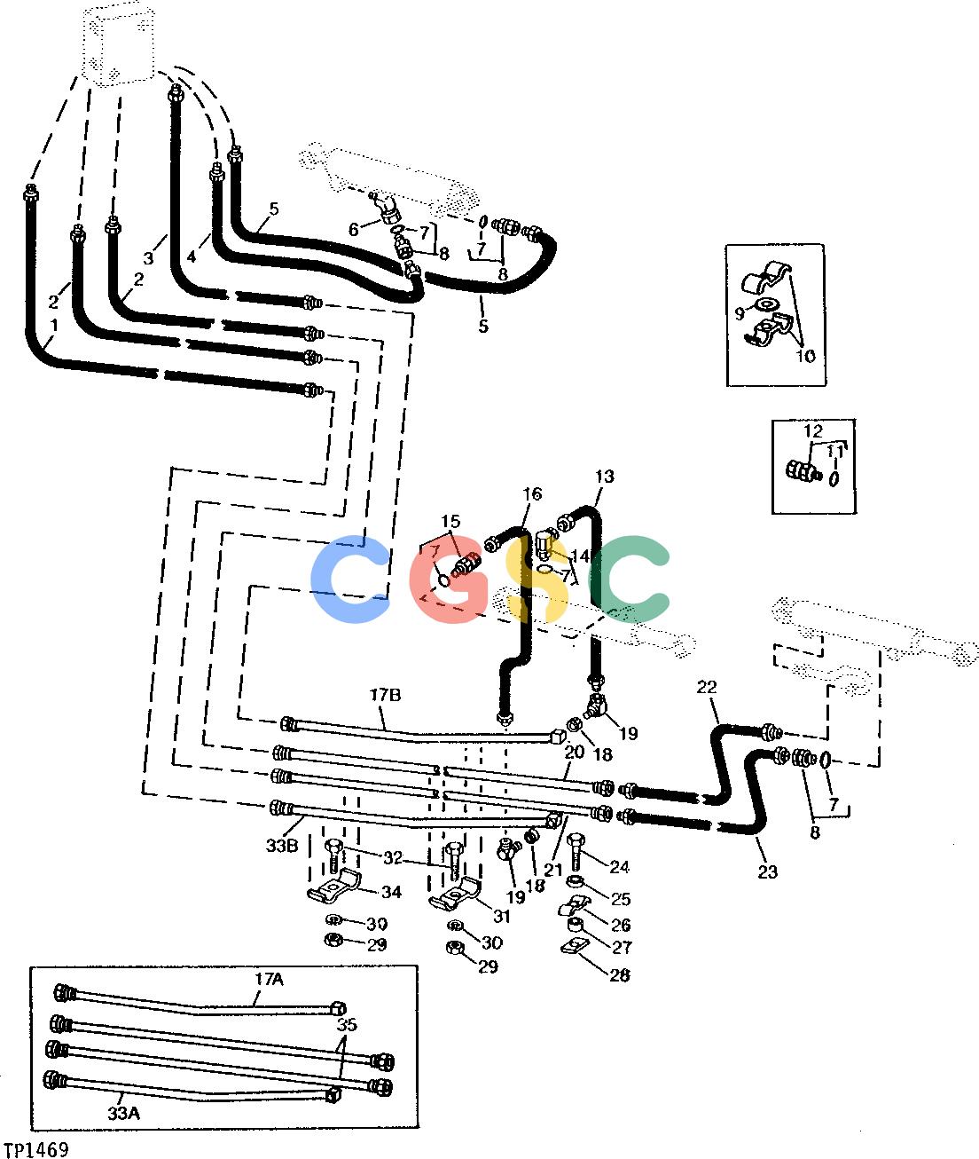 约翰迪尔零件查询9300 - BACKHOE OIL LINES AND FITTINGS-BACKHOE BOOM, CROWD AND BUCKET CYLINDERS [D04]EPC John Deere online