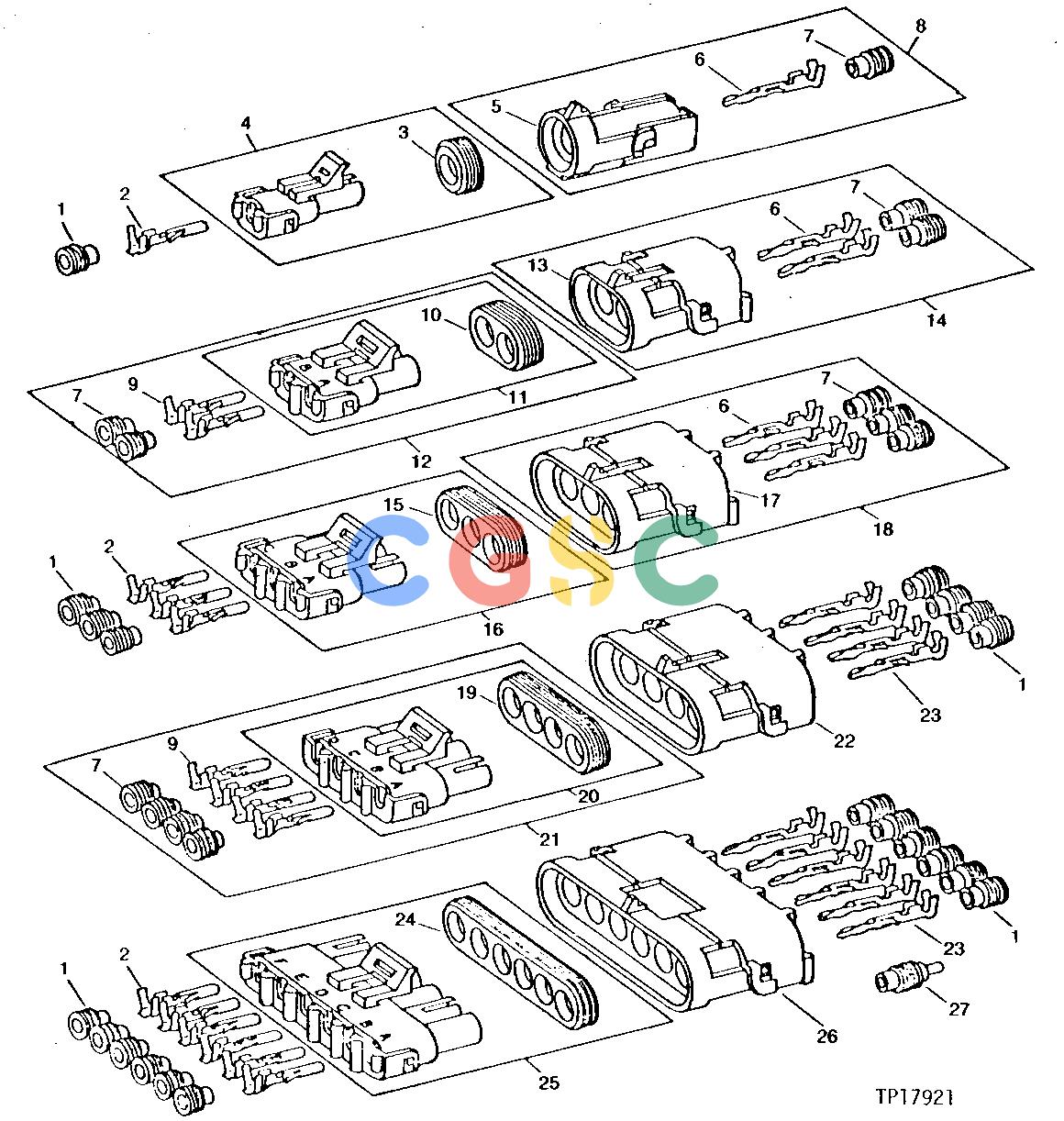 约翰迪尔零件查询315CH - BACKHOE, LOADER WEATHERPACK TERMINALS AND CONNECTORS [01H03]EPC John Deere online