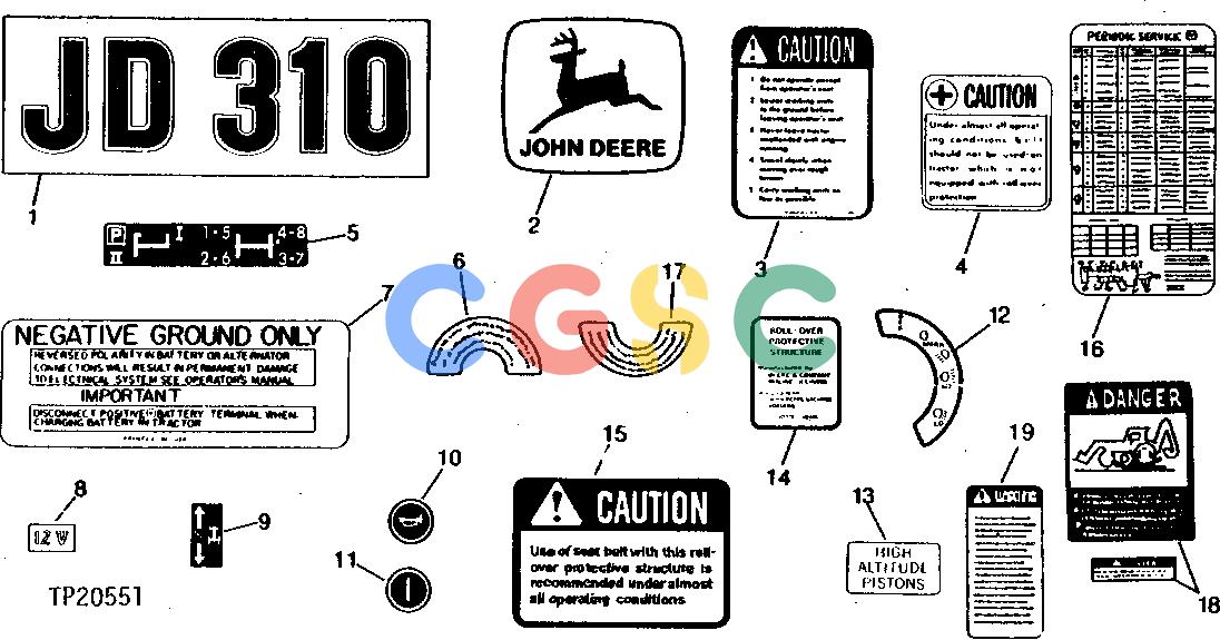 约翰迪尔零件查询310 - BACKHOE, LOADER DECALS (TRACTOR) [02C11]EPC John Deere online