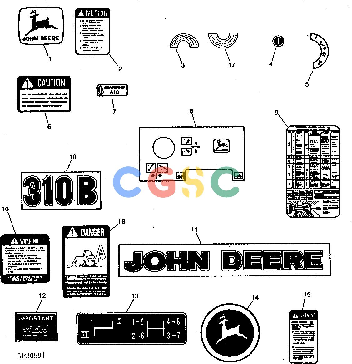 约翰迪尔零件查询310A - BACKHOE, LOADER DECALS AND LABELS (TRACTOR) [01I04]EPC John Deere online