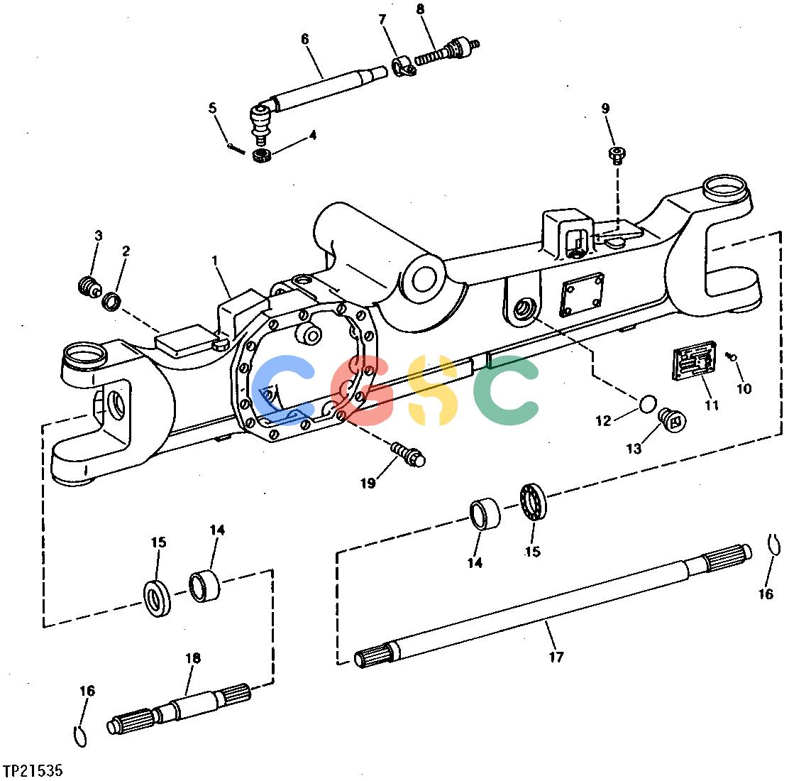 约翰迪尔零件查询315C - BACKHOE, LOADER AXLE CASING WITH SHAFTS AND TRACK RODS (MECHANICAL FRONT WHEEL DRIVE) (SERIAL NO. 737488- ) [01EPC John Deere online
