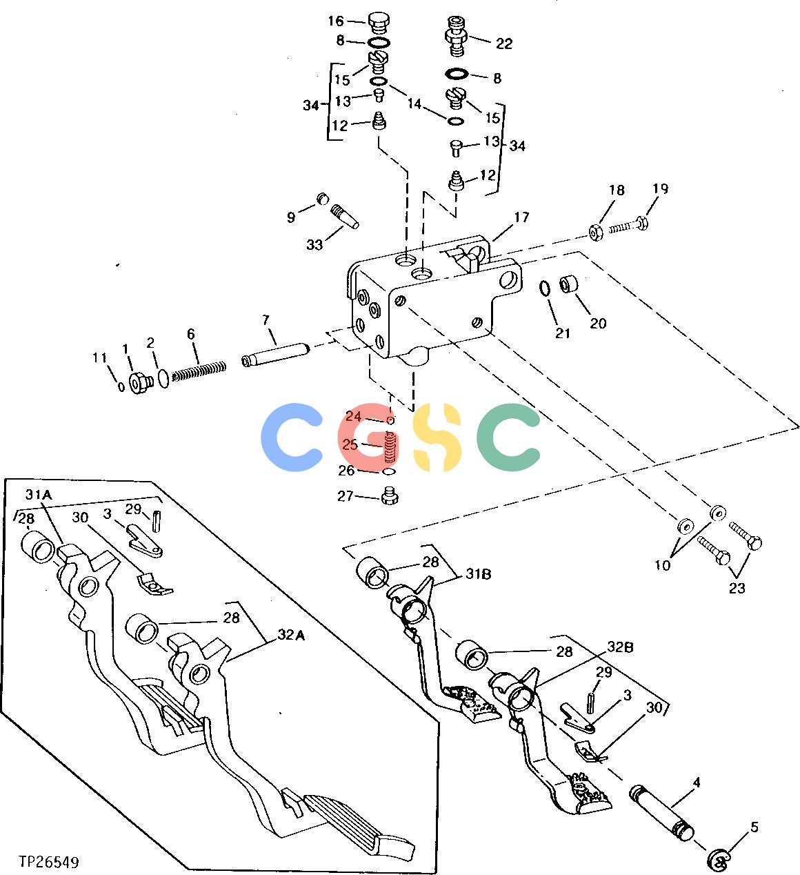 约翰迪尔零件查询315CH - BACKHOE, LOADER BRAKE VALVE AND PEDALS [01F10]EPC John Deere online