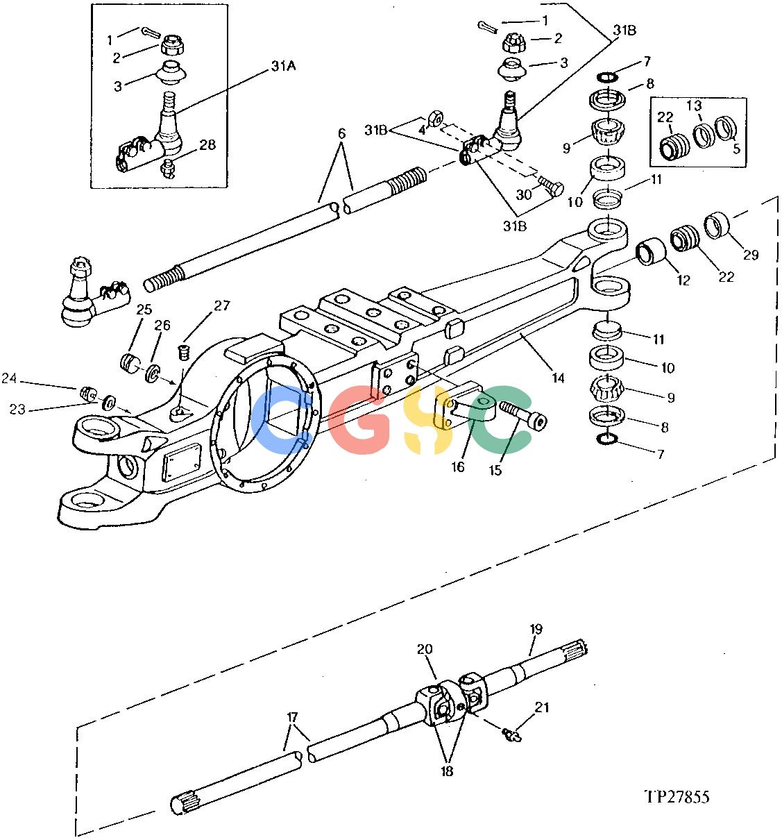 约翰迪尔零件查询410B - BACKHOE, LOADER FRONT AXLE (MECHANICAL FRONT WHEEL DRIVE) [01C02]EPC John Deere online