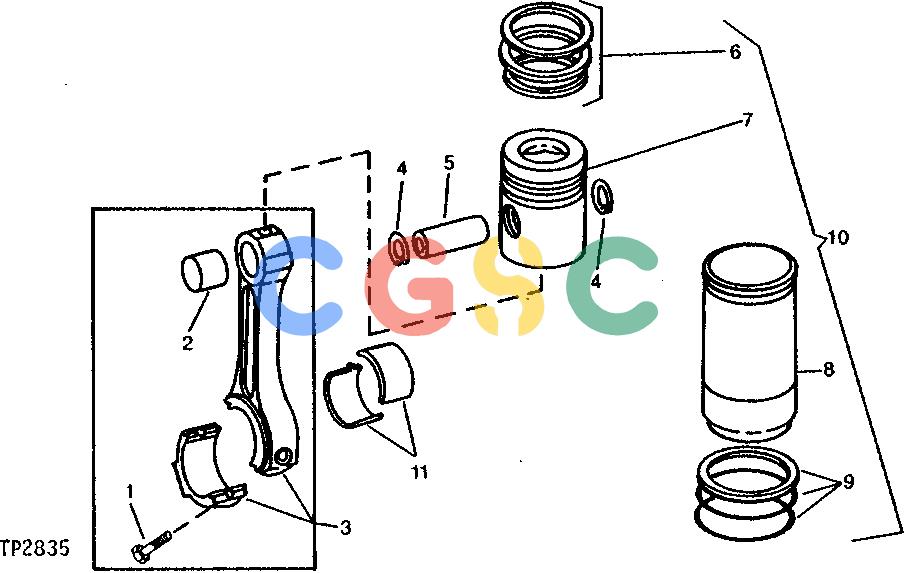 约翰迪尔零件查询300B - BACKHOE, LOADER CONNECTING ROD, PISTON, RINGS AND LINER (SERIAL NO. 710724- ) [01B20]EPC John Deere online