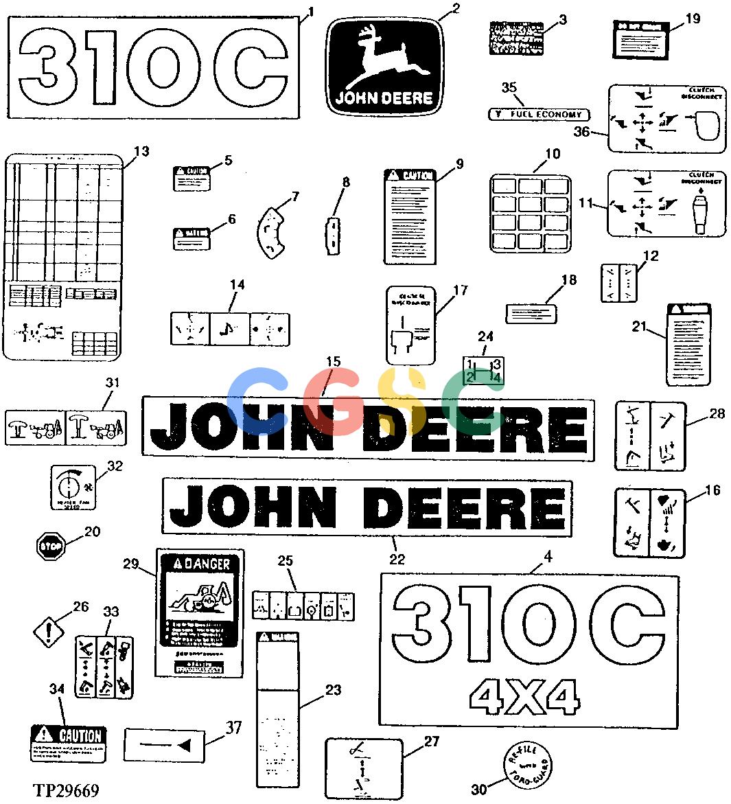 约翰迪尔零件查询310C - BACKHOE, LOADER DECALS AND LABELS [01J21]EPC John Deere online
