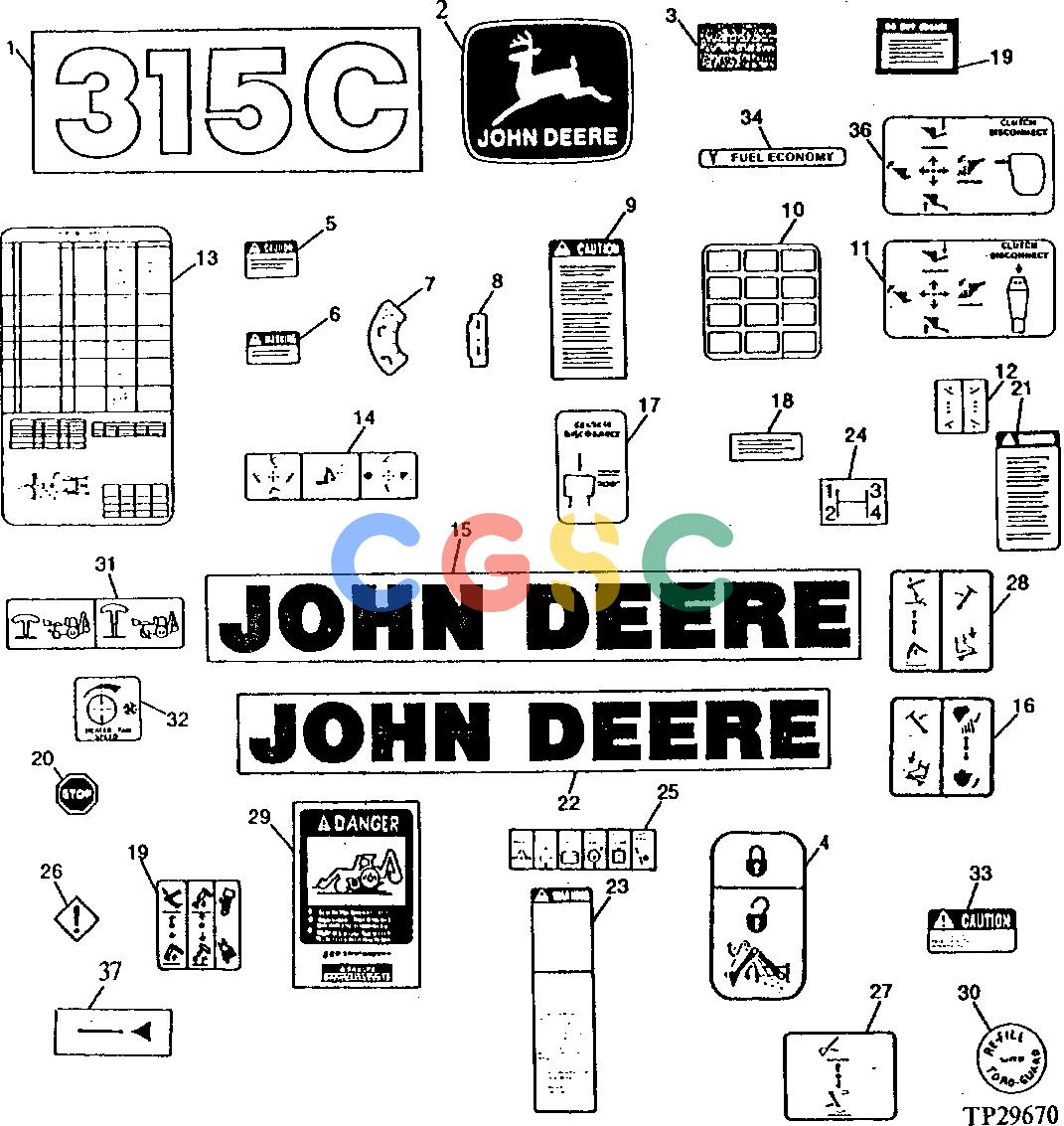 约翰迪尔零件查询315C - BACKHOE, LOADER DECALS AND LABELS [01J15]EPC John Deere online