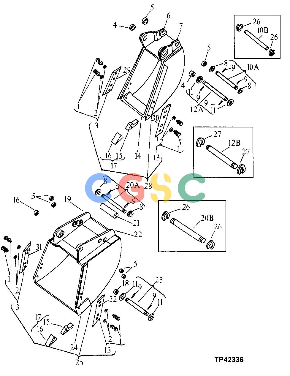 约翰迪尔零件查询9400 - BACKHOE STANDARD BUCKETS (WITH STRAIGHT PIVOT PLATES) [B01]EPC John Deere online