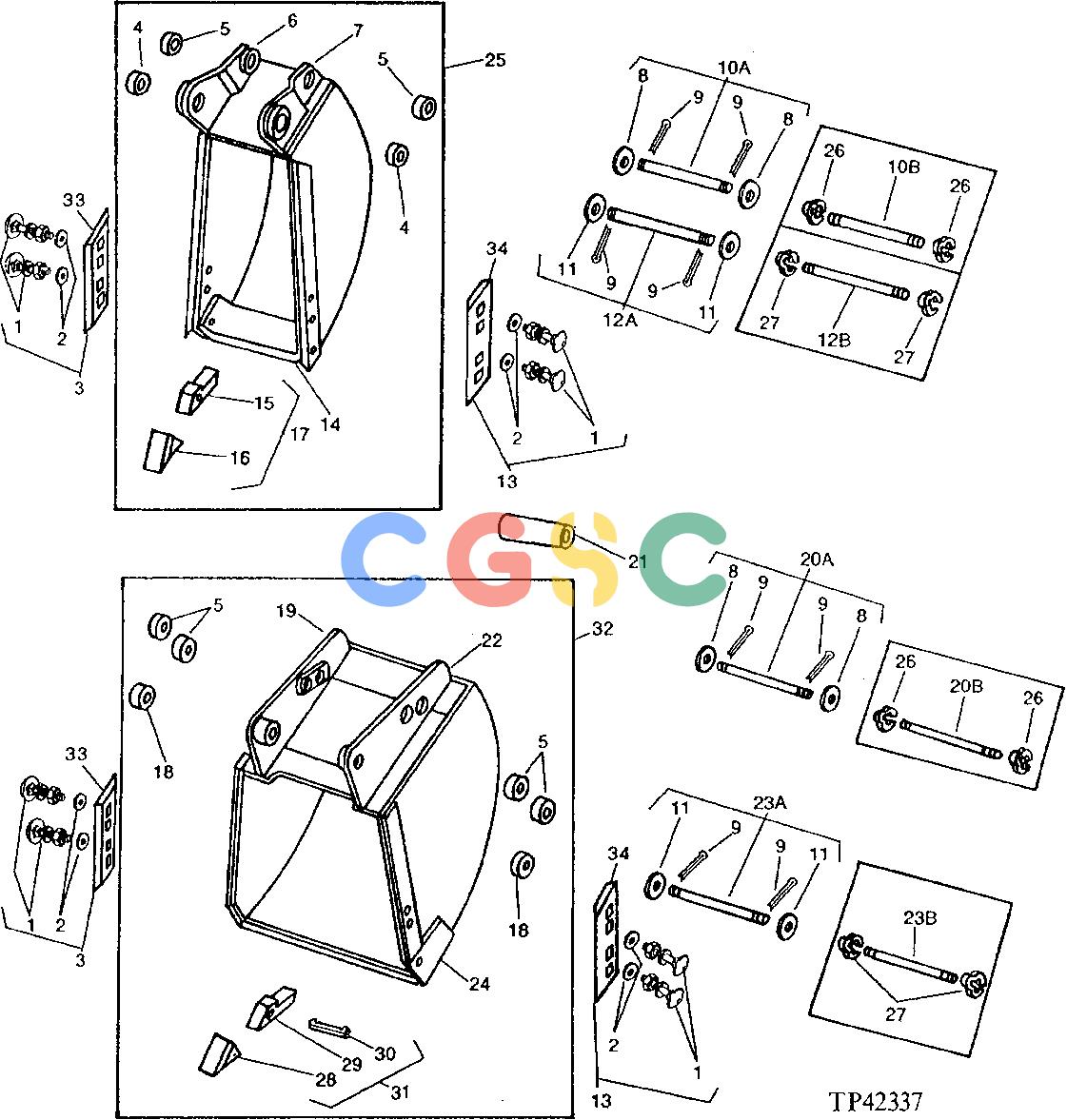 约翰迪尔零件查询9500 - BACKHOE STANDARD BUCKETS (WITH STRAIGHT PIVOT PLATES) [B01]EPC John Deere online