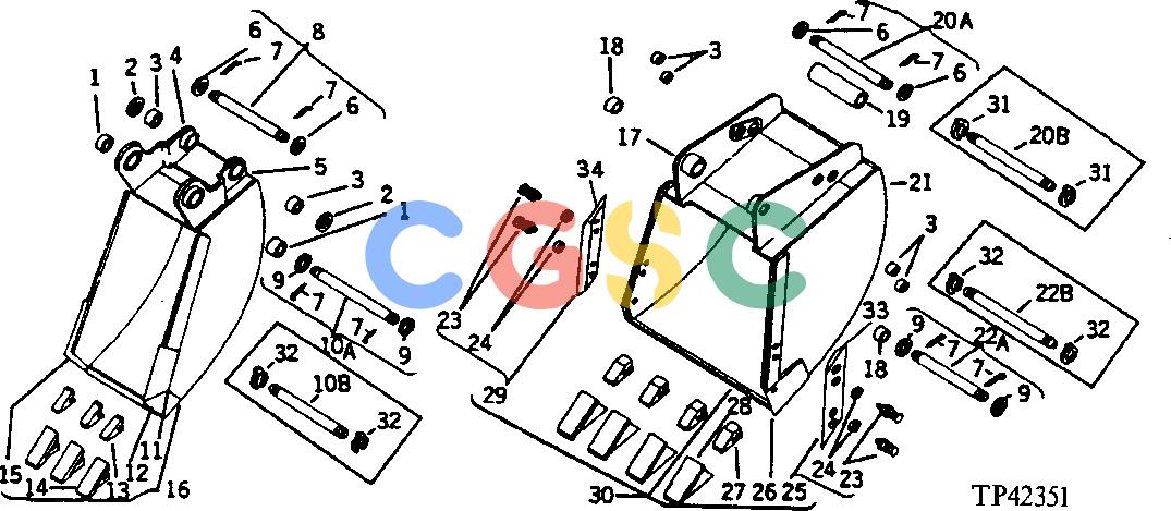 约翰迪尔零件查询9250 - BACKHOE STANDARD BUCKETS 12 AND 16-INCH (0.03 M3 AND 0.04 M3) [A21]EPC John Deere online