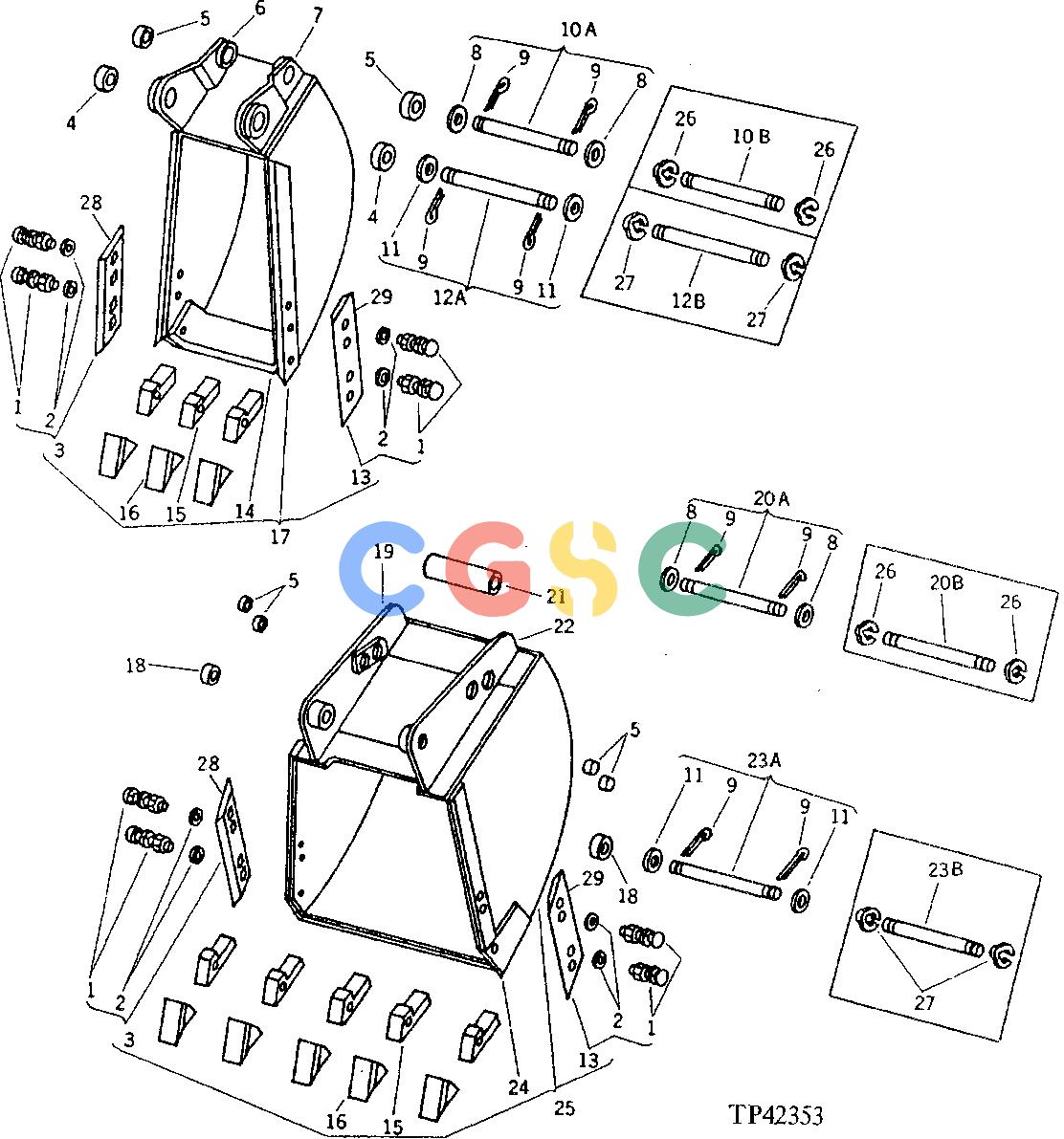 约翰迪尔零件查询410 - BACKHOE, LOADER STANDARD BUCKETS (WITH STRAIGHT PIVOT PLATES) [02I16]EPC John Deere online