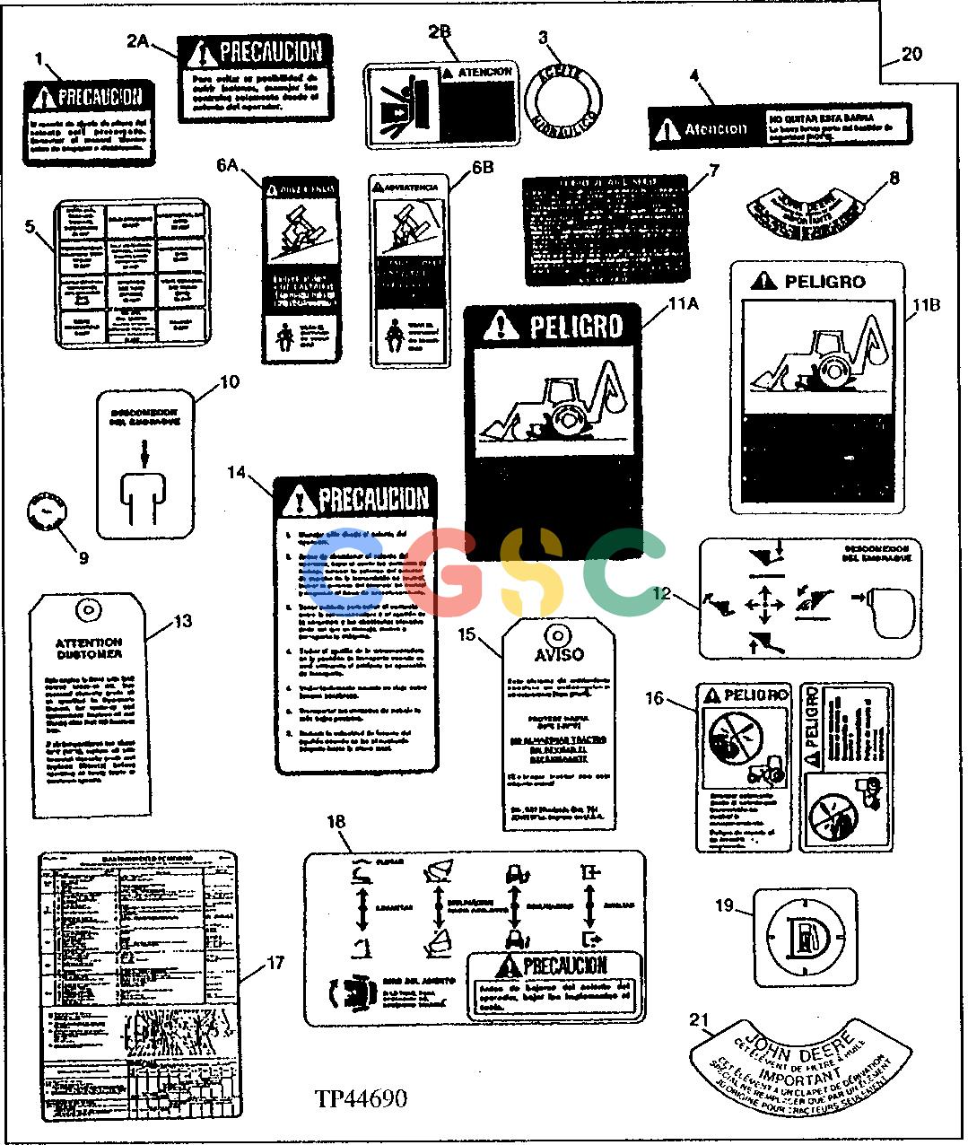 约翰迪尔零件查询210C - BACKHOE, LOADER Decals and Labels (French and Spanish)EPC John Deere online