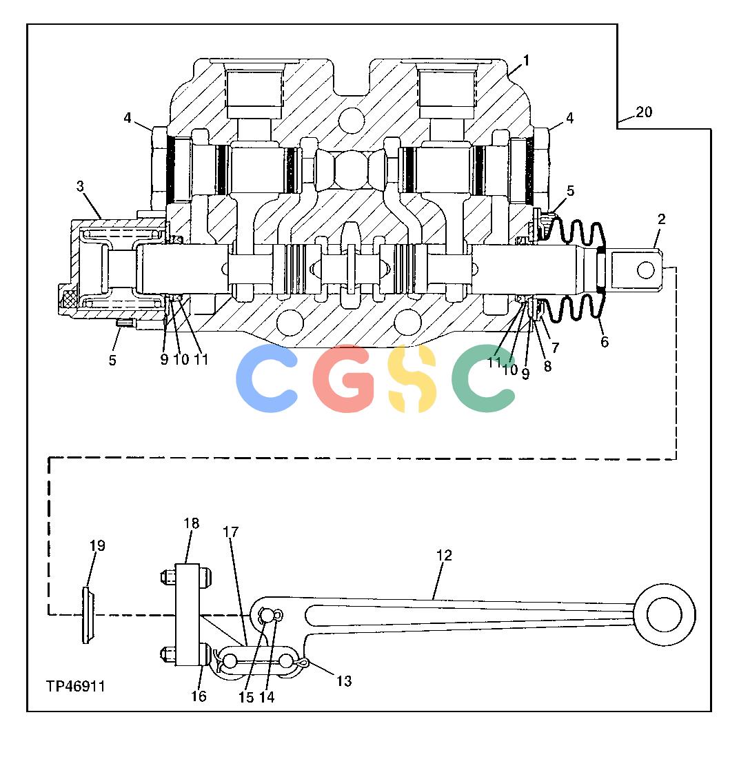 约翰迪尔零件查询210C - BACKHOE, LOADER Replacement Implement, Tilt And Pitch Sections With Handle (Three-Point Hitch Valve) ( - 752372)EPC John Deere online