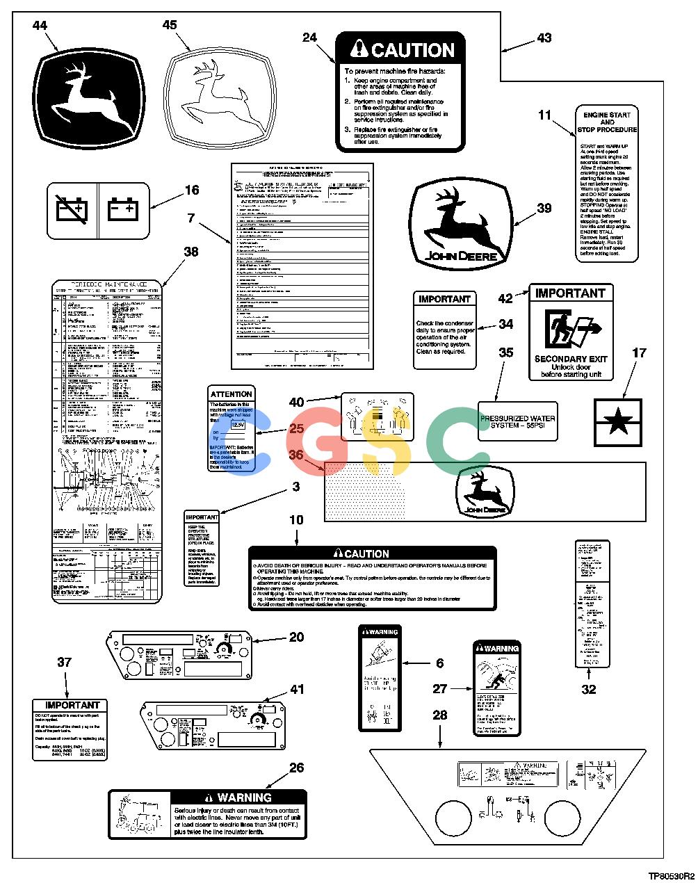 约翰迪尔零件查询1200 - AXLE DECALS AND LABELS, 643H/843H (CAB)EPC John Deere online