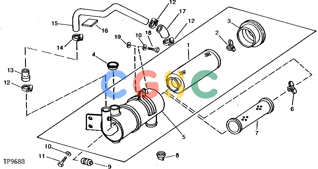 约翰迪尔零件查询410 - BACKHOE, LOADER AIR CLEANER, AIR INTAKE PIPES AND HOSES (SERIAL NO. 387067- ) [01C14]EPC John Deere online