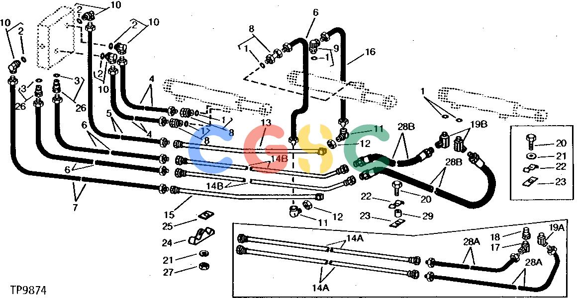约翰迪尔零件查询9550 - BACKHOE MANIFOLD TO BOOM, CROWD, AND BUCKET CYLINDERS [C02]EPC John Deere online