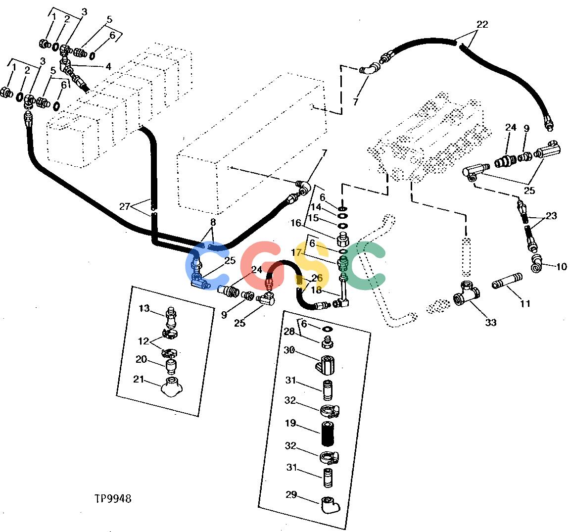 约翰迪尔零件查询9300 - BACKHOE OIL LINES AND FITTINGS-LOADER CONTROL VALVE TO BACKHOE CONTROL VALVE (WITHOUT STEEL TUBES) (SERIAL NEPC John Deere online