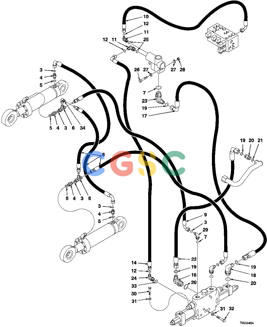 约翰迪尔零件查询1200 - AXLE Hoses and Fittings, Lever Steering (Shear) (643H/740)EPC John Deere online