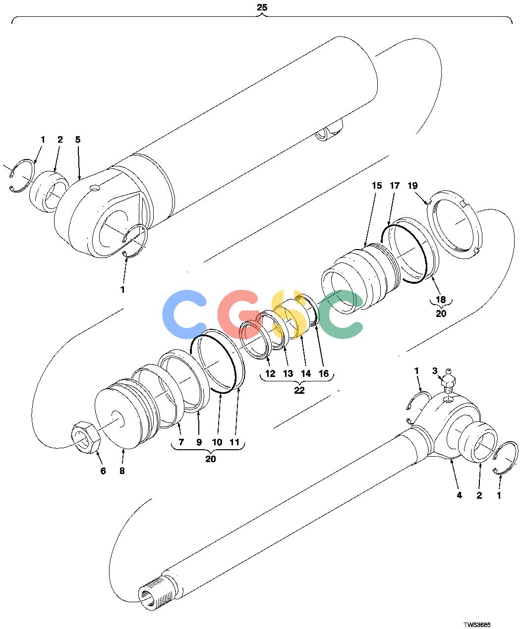 约翰迪尔零件查询1200 - AXLE STEERING CYLINDER (740/840, -002210) (643H/843H, -882432)EPC John Deere online