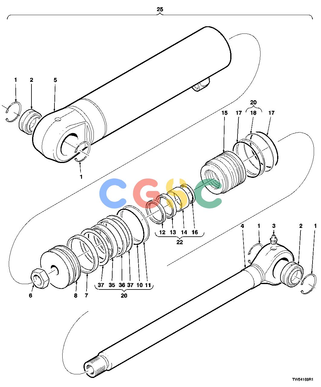 约翰迪尔零件查询1200 - AXLE STEERING CYLINDER (740/840, 002211- ) (643H/843H, 882433- )EPC John Deere online
