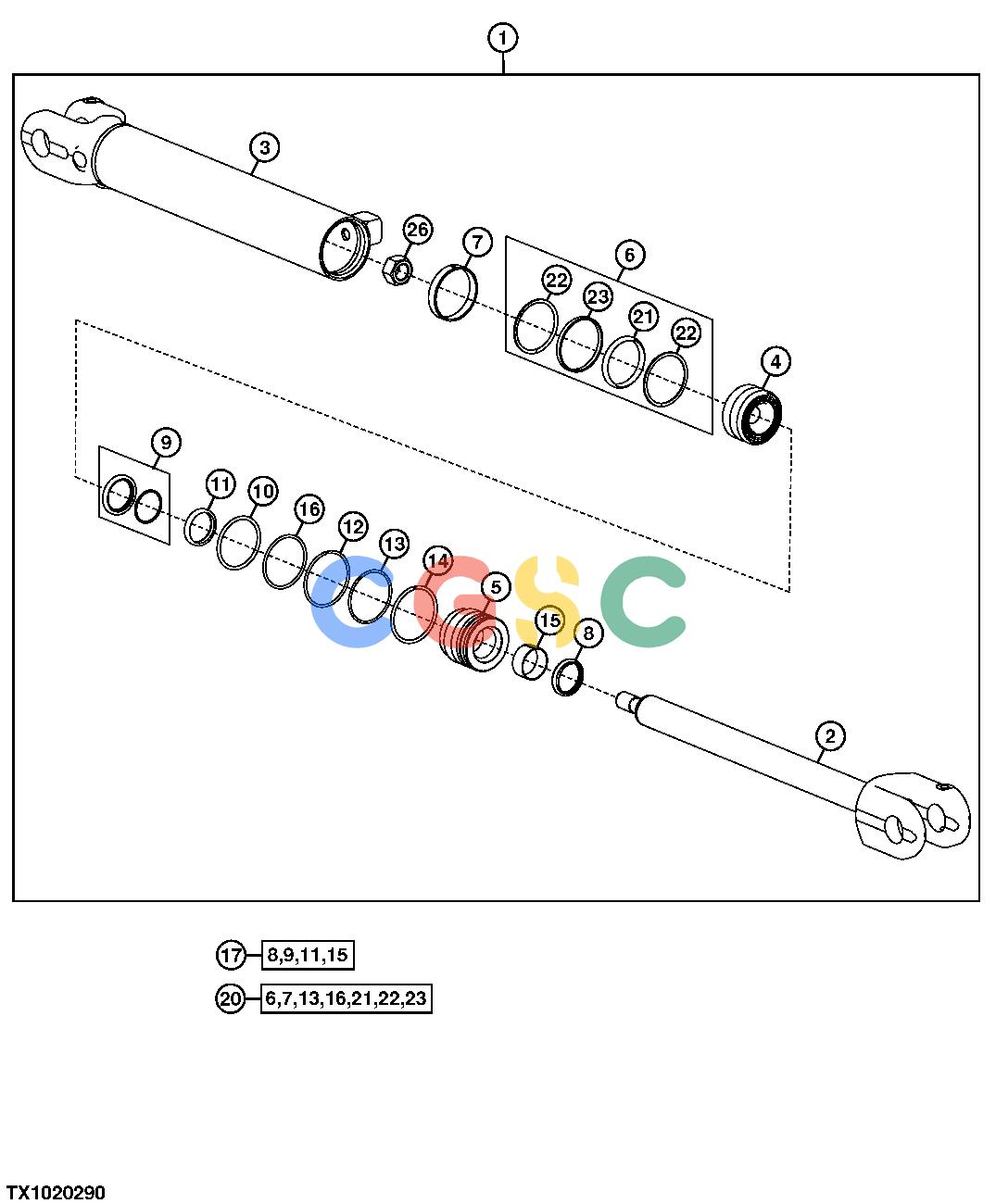约翰迪尔零件查询1200 - AXLE STEERING CYLINDER (648H)EPC John Deere online