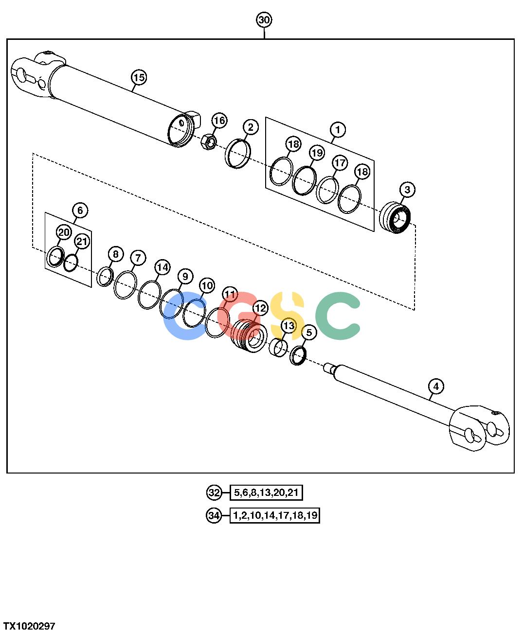 约翰迪尔零件查询1400 - AXLE Steering Cylinder Components, StandardEPC John Deere online
