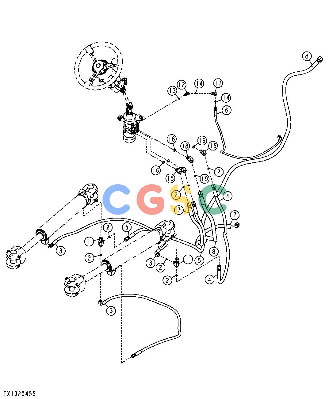 约翰迪尔零件查询1400 - AXLE STEERING VALVE TO CYLINDER HYDRAULIC HOSES AND PRIORITY VALVE (TC)EPC John Deere online