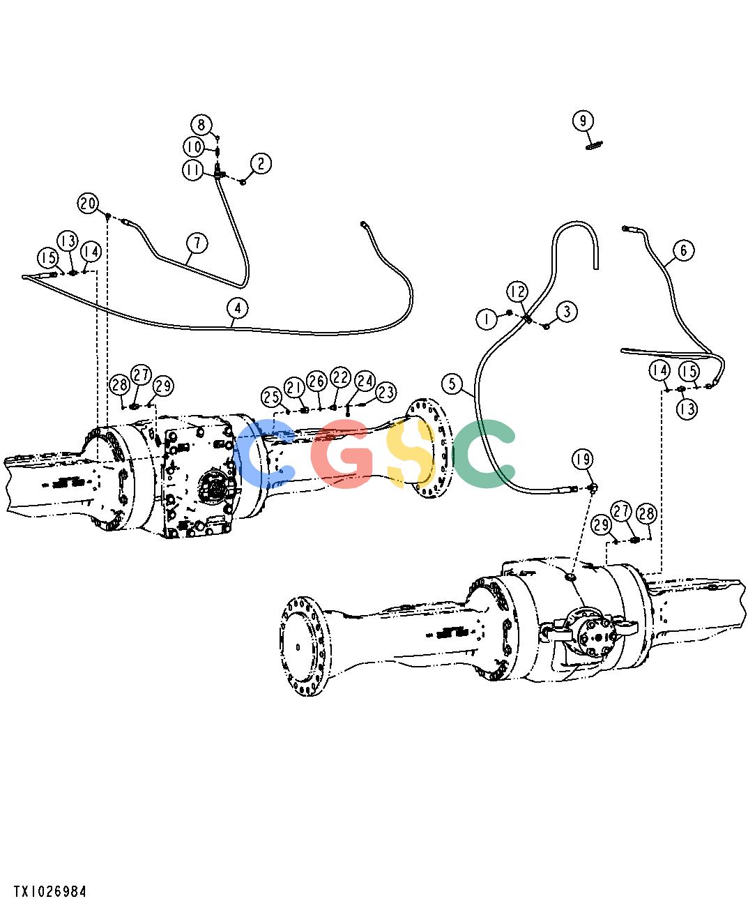 约翰迪尔零件查询1200 - AXLE DIFFERENTIAL LOCK HYDRAULIC LINES (TCLU W/O WINCH) (SN 622375-)EPC John Deere online
