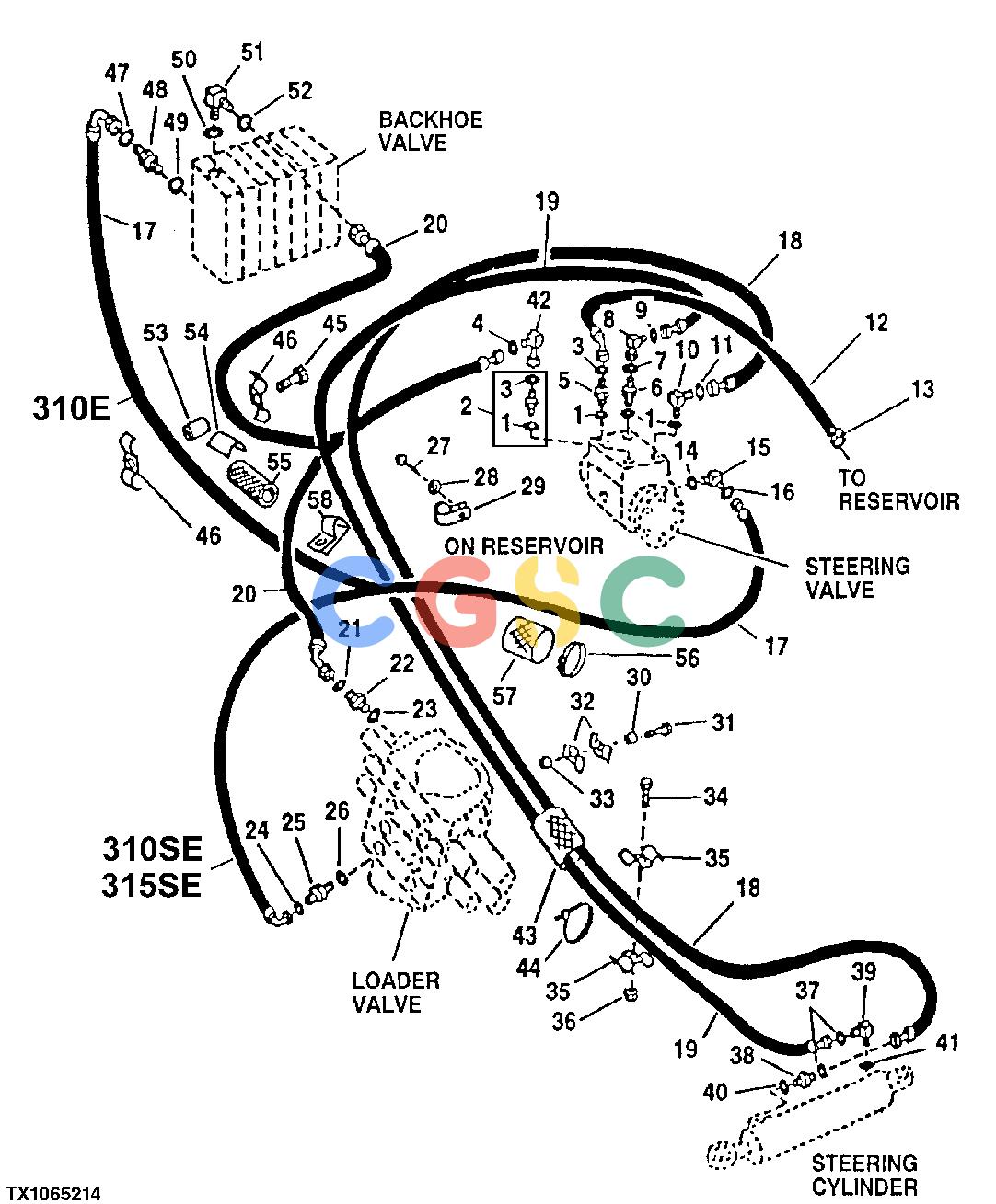 约翰迪尔零件查询310E - BACKHOE, LOADER Steering Hydraulics (w/o MFWD)EPC John Deere online